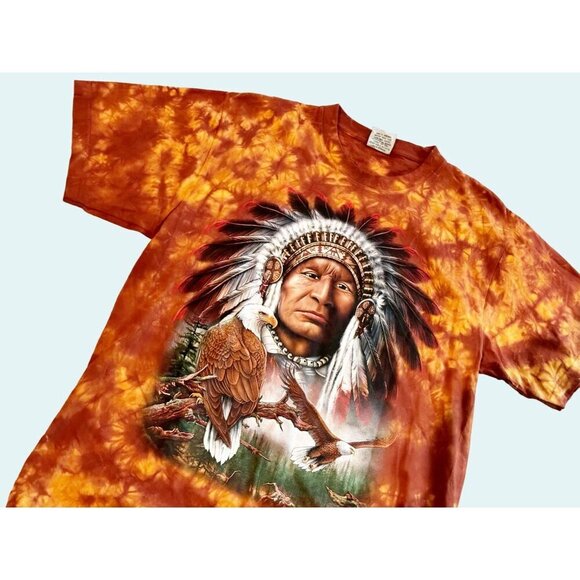 Vintage ROCK EAGLE Tie Dye Native American 90s 00s Y2K T Shirt Tee Size Large - Picture 2 of 8